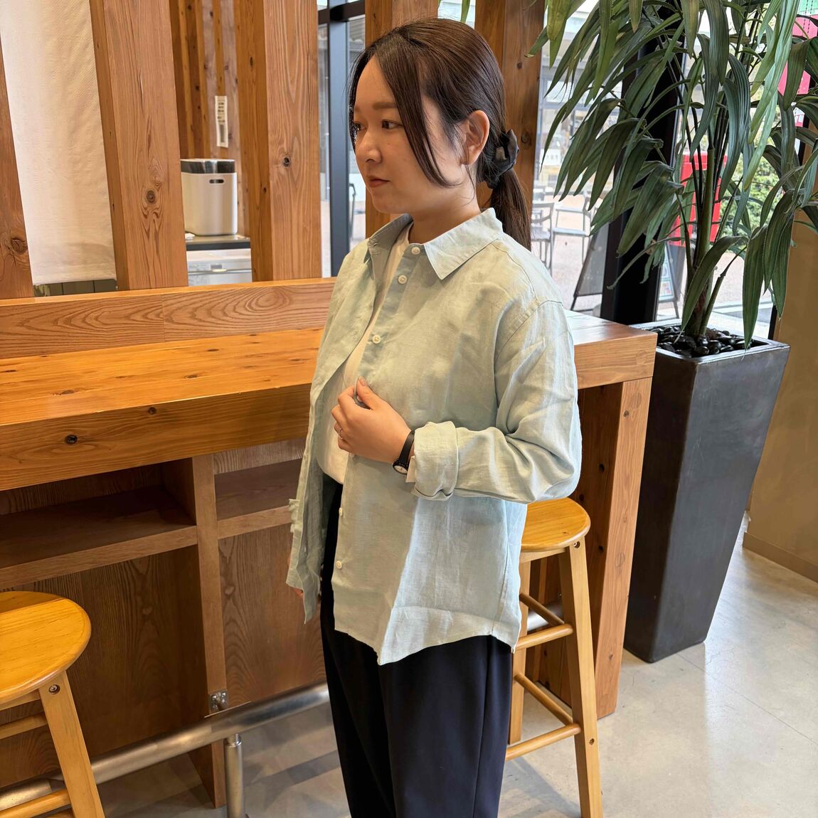 リネン洗いざらしレギュラーカラー長袖