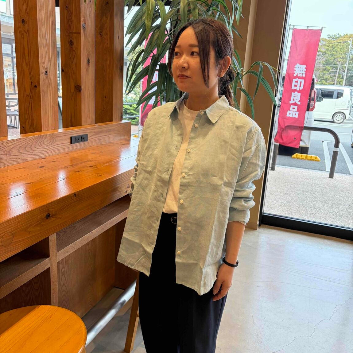 リネン洗いざらしレギュラーカラー長袖