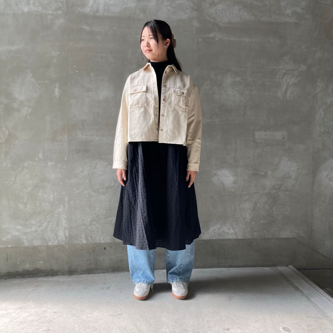 デニムとワンピースを着た女性の画像