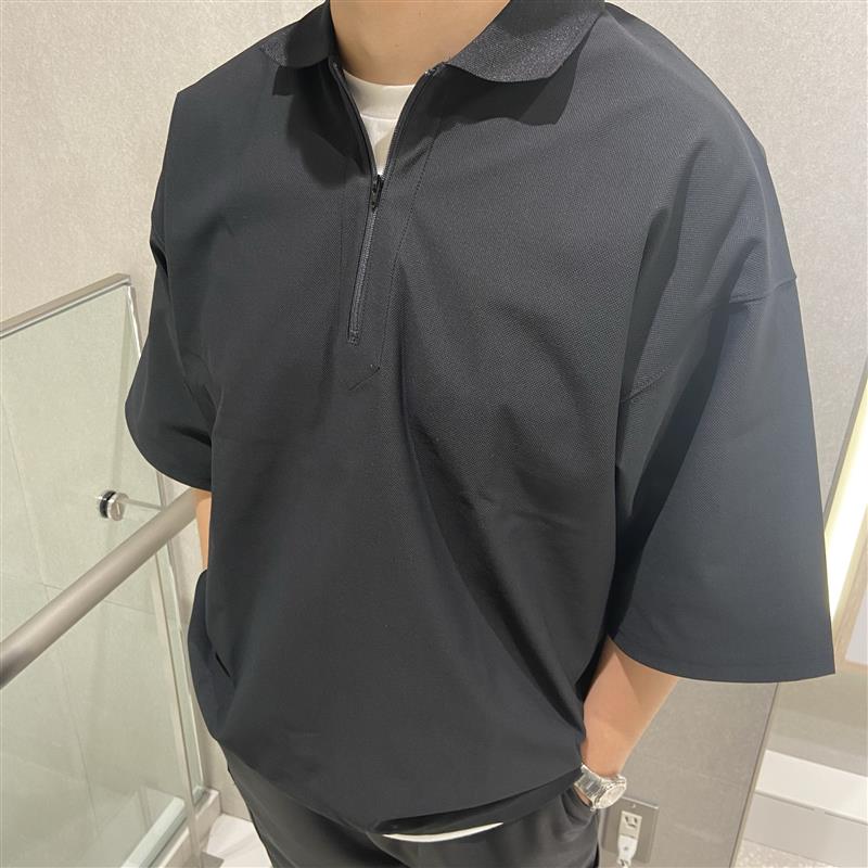 新宿靖国通り】UVカット乾きやすい 鹿の子 ジップアップポロシャツ（3