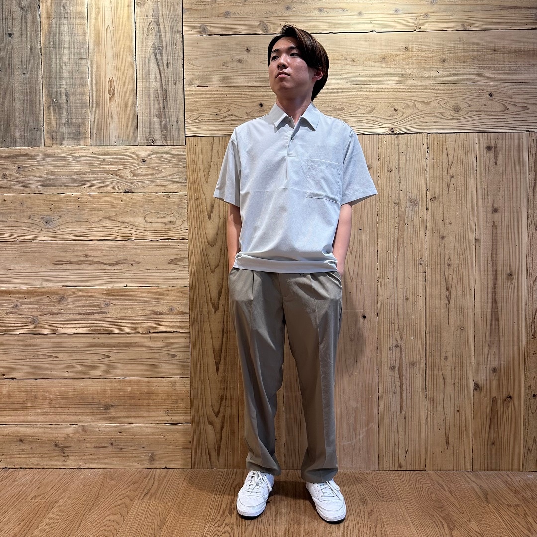風通す布帛ポロand乾きやすいイージータックワイドパンツ1