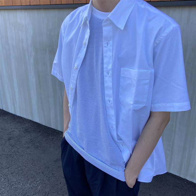紳士　洗いざらしブロード半袖シャツ 半身