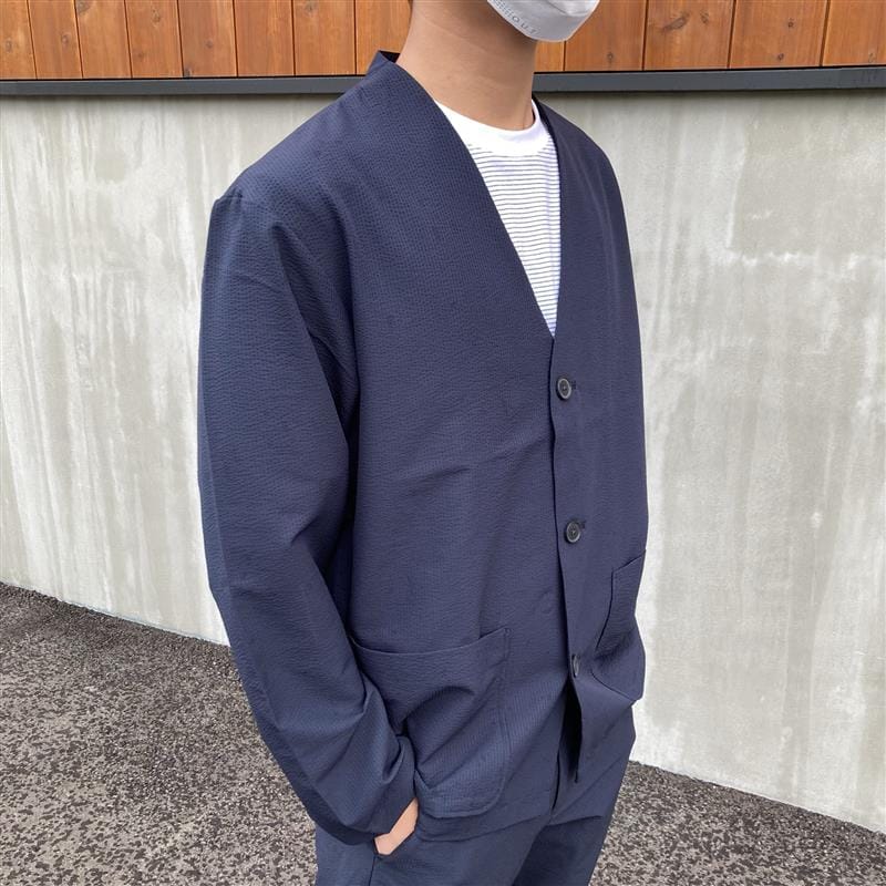 風を通す　ストレッチサッカー　カーディガン