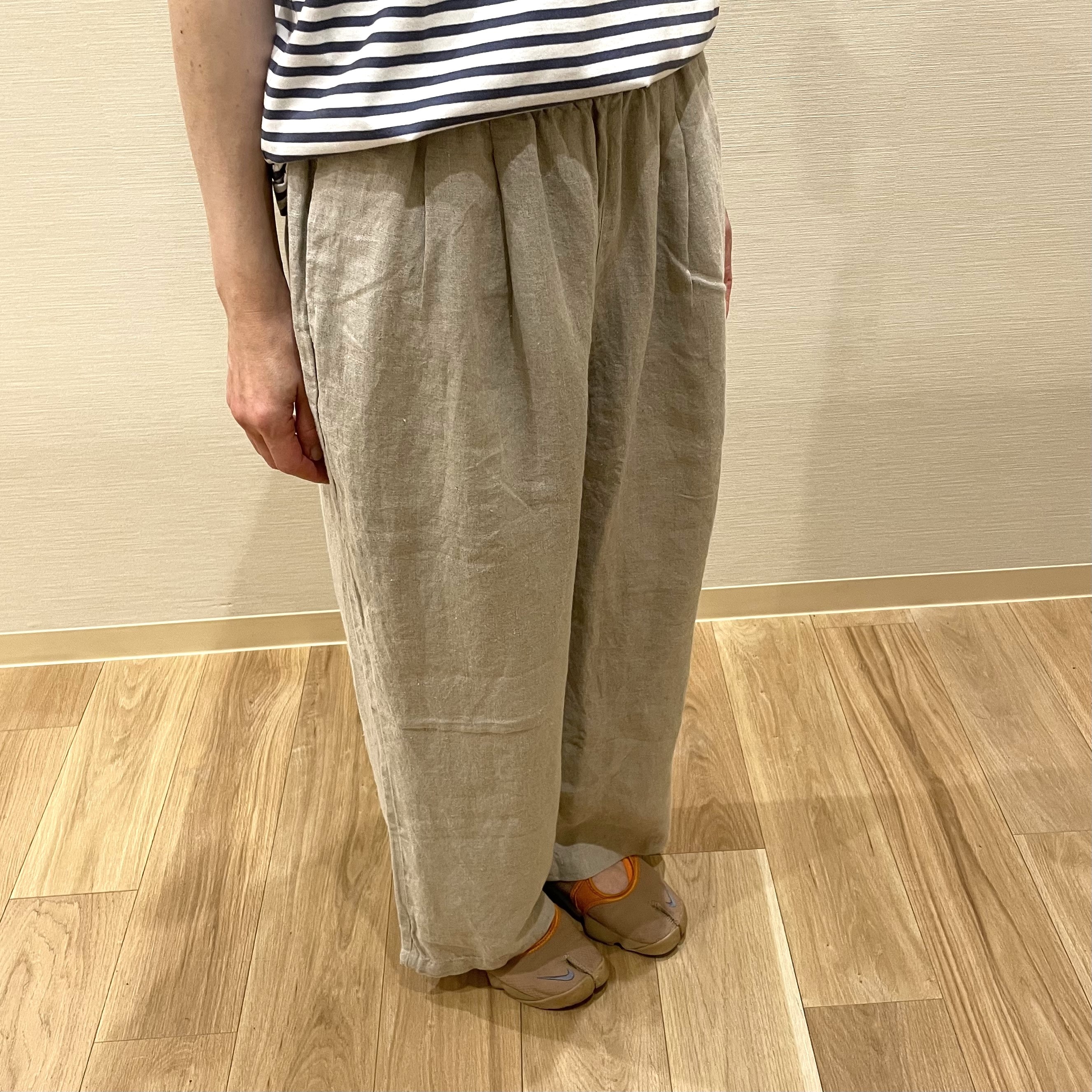 リネン洗いざらしイージーワイドパンツ