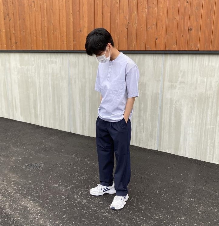 紳士　涼感ヘンリーネック半袖布帛Ｔシャツ
