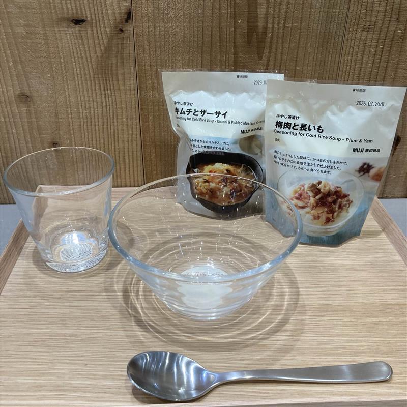 冷やし茶漬けキムチとザーサイ、梅肉と長いも