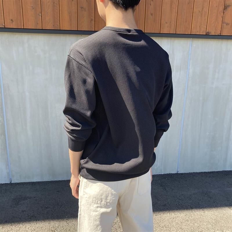 UVカット乾きやすいワッフルクルーネック長袖Tシャツ