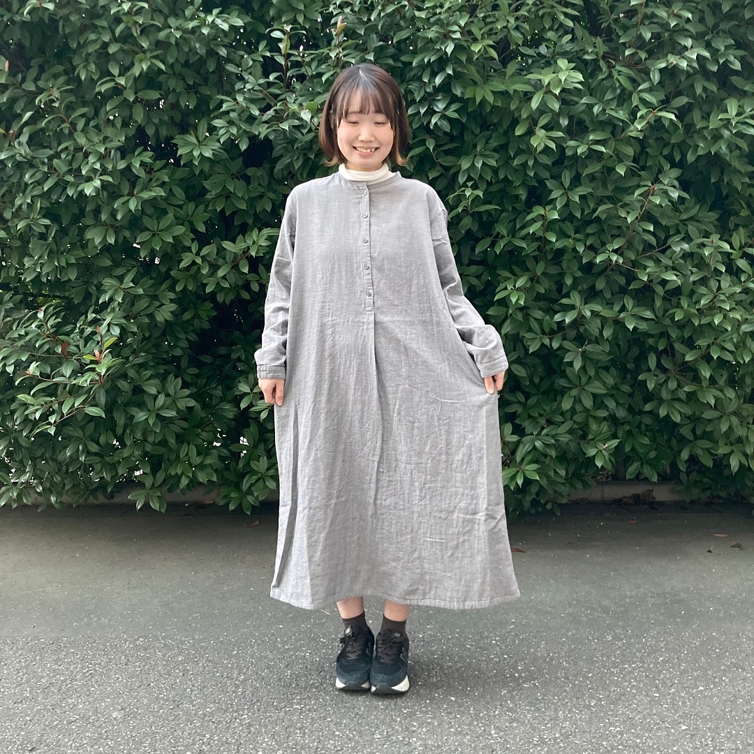 婦人　カポック混二重ガーゼ長袖ワンピース