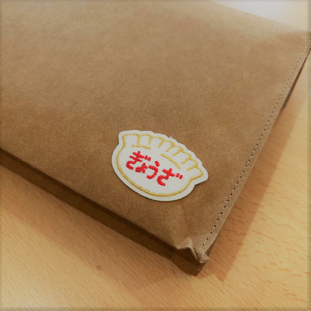 ジーンズラベル書類ケース玉ひも付B6・ワッペンカスタム