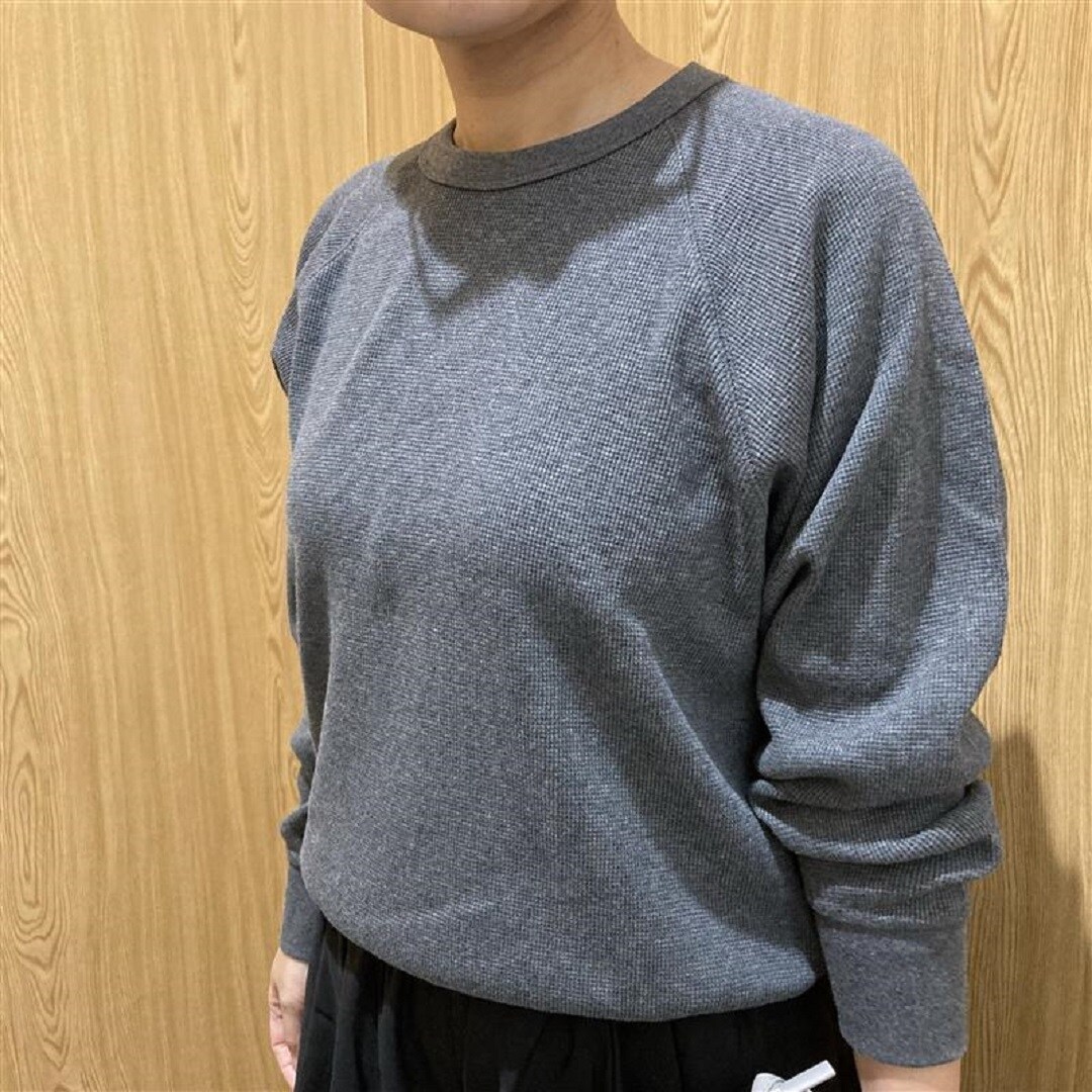 【イオンモール熱田】乾きやすいワッフルクルーネック長袖Ｔシャツ