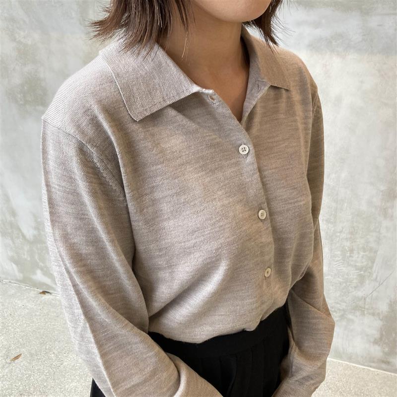 婦人　洗えるウールハイゲージポロカーディガン