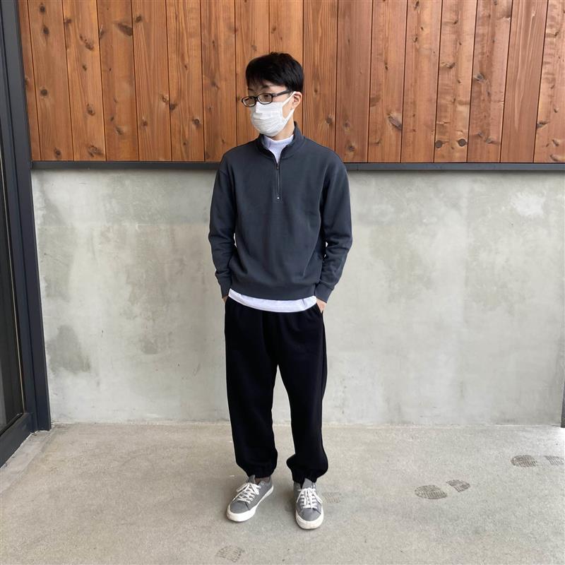 二重編みハーフジッププルオーバー