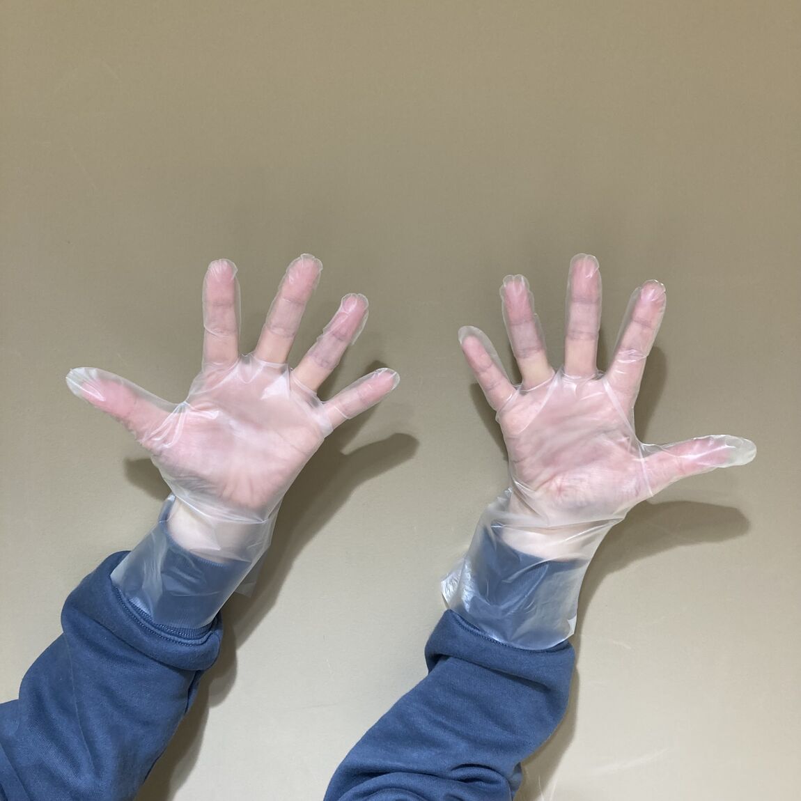 手袋はめている写真