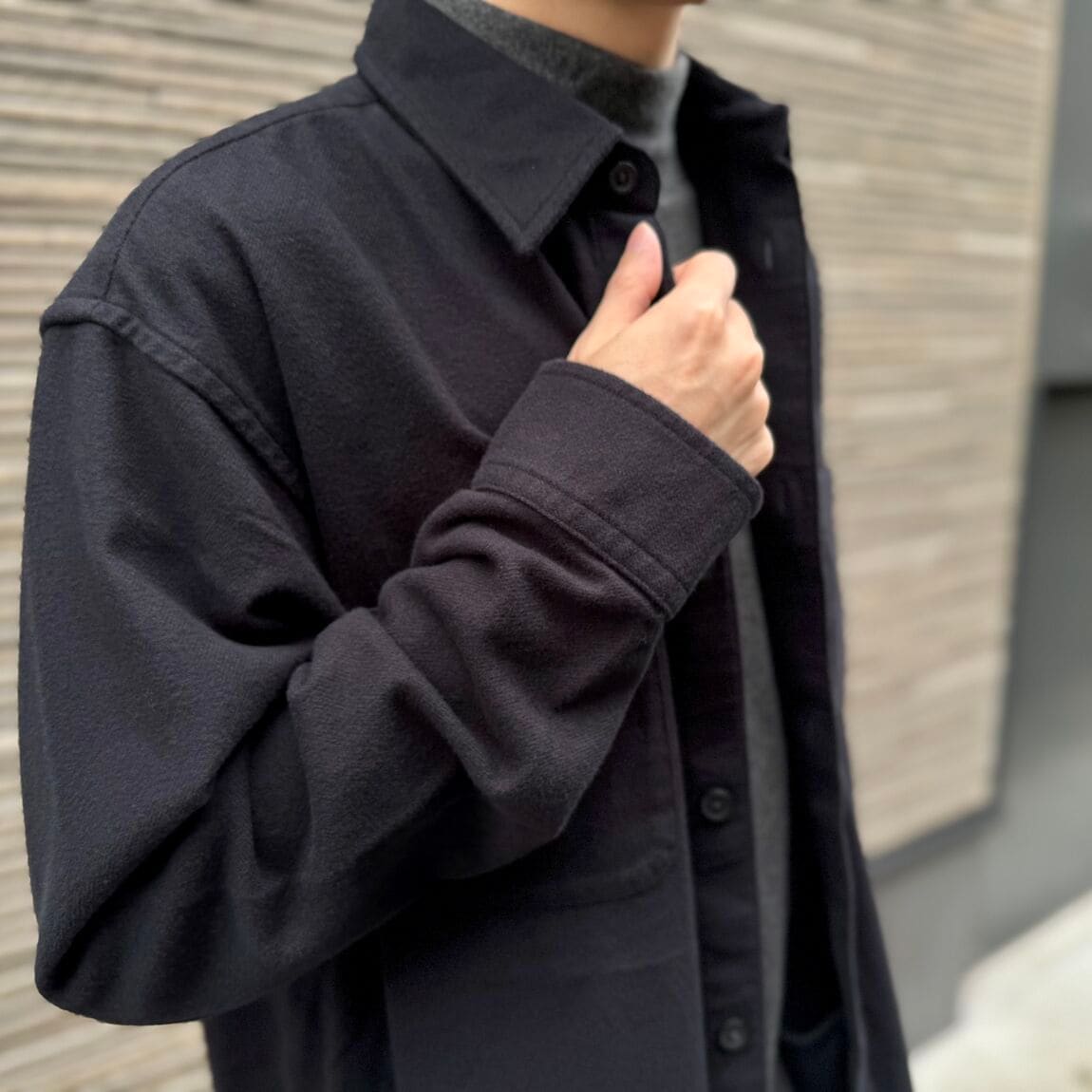 紳士フランネルシャツジャケットの着用画像