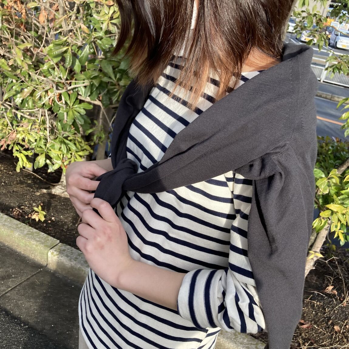 太番手ボートネック長袖T