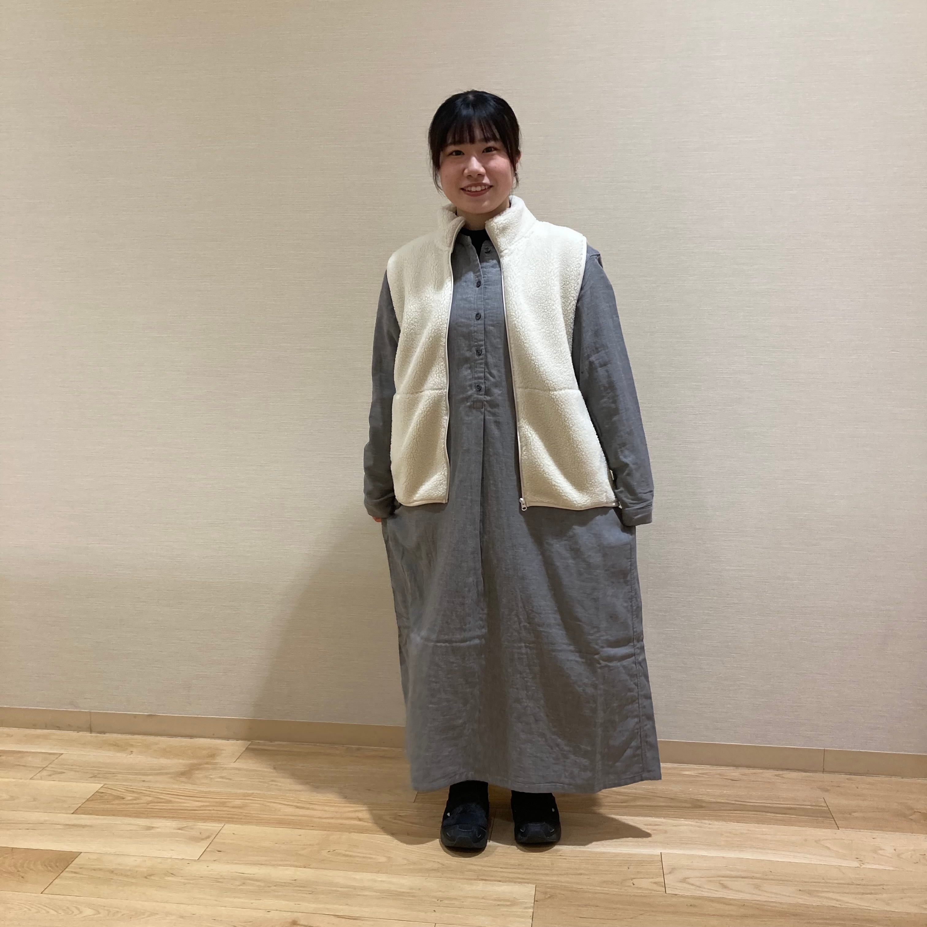 婦人　カポック混二重ガーゼ長袖ワンピース