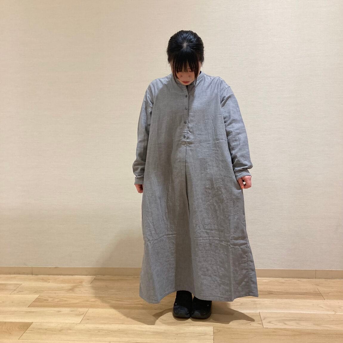 婦人　カポック混二重ガーゼ長袖ワンピース