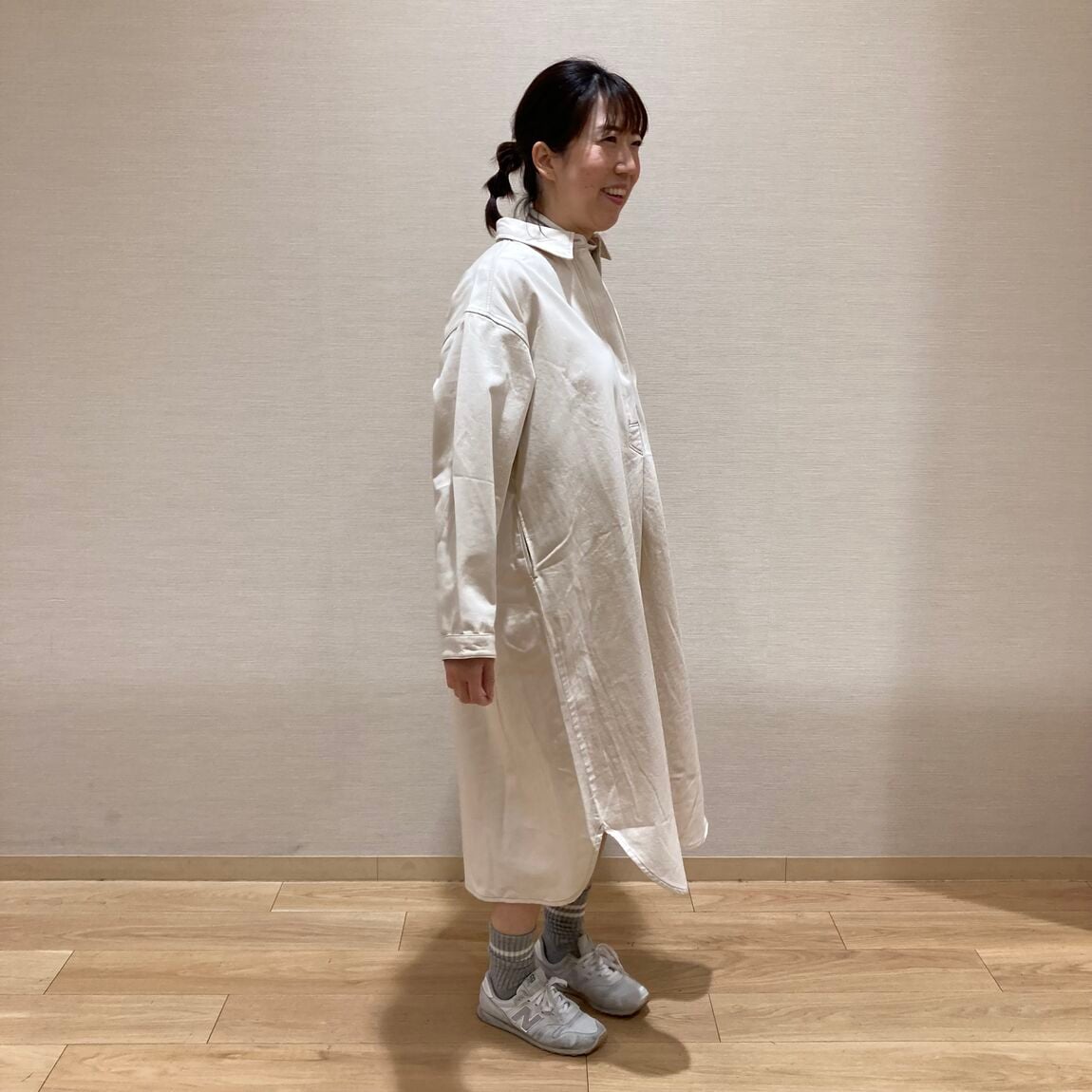 カポック混ライトタイル長袖ワンピース