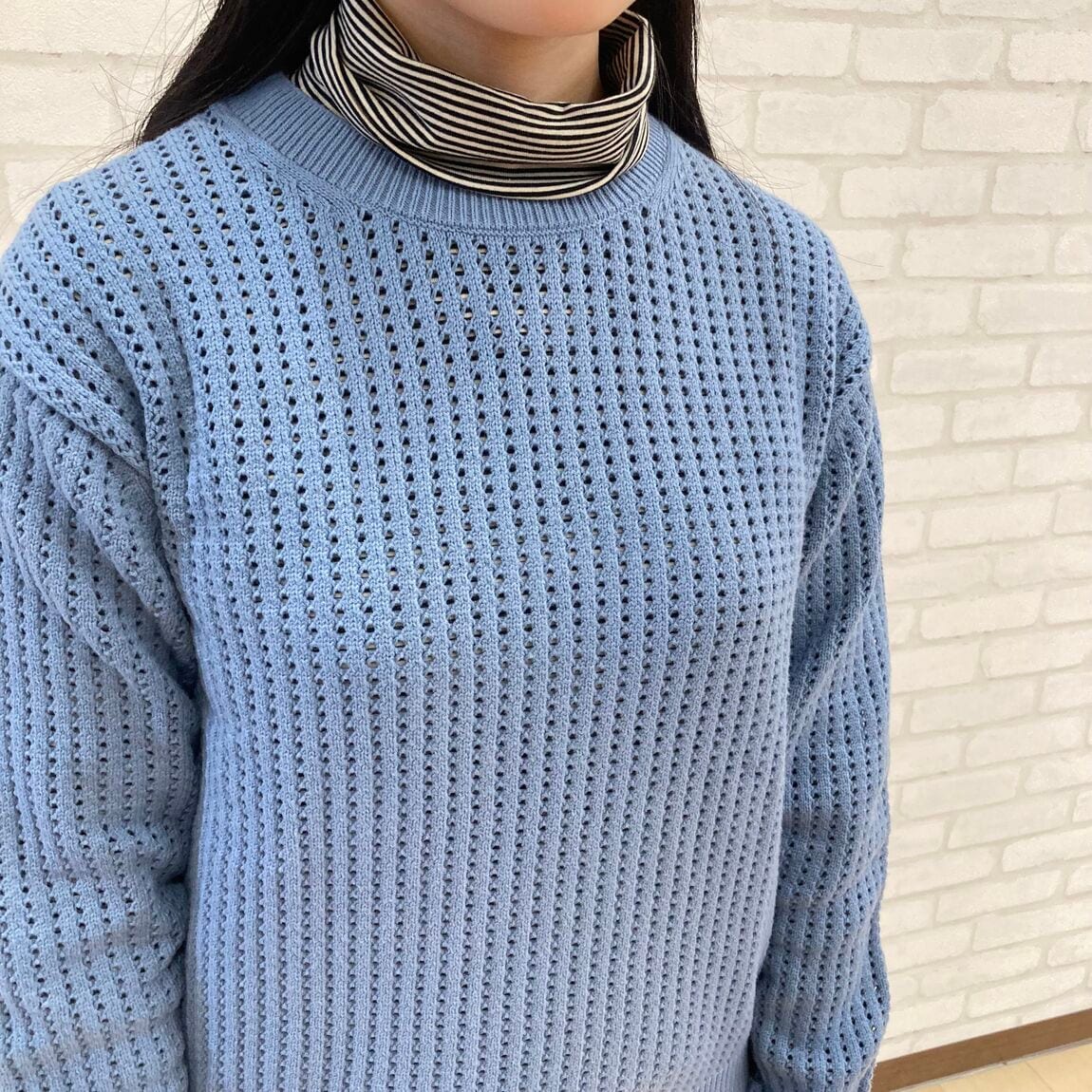 【泉中央セルバ】洗えるメッシュ　クルーネックセーター