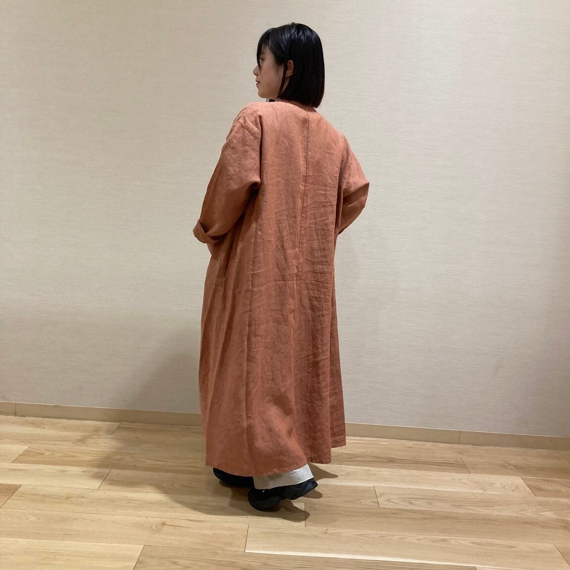 婦人リネン洗いざらしイージーワイドパンツ