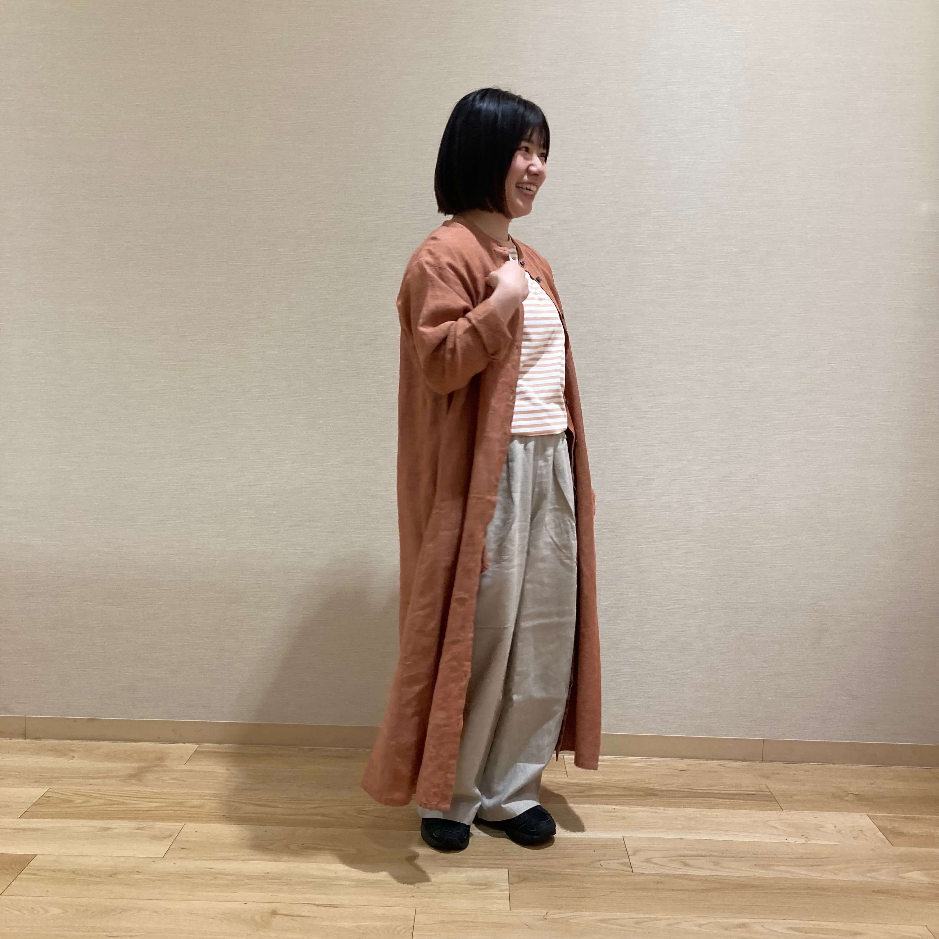 婦人リネン洗いざらしイージーワイドパンツ