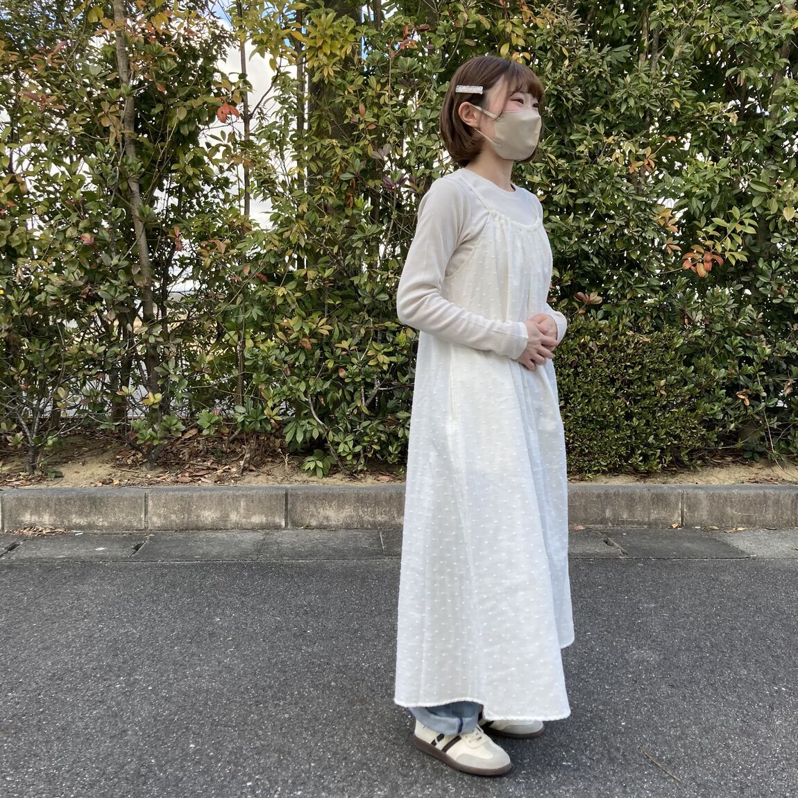 婦人二重ガーゼドットドビーキャミワンピ