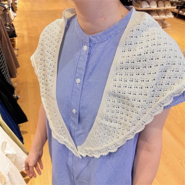 【オークビレッジかみす】スタッフおすすめ|コットン透かし編みニット　三角スカーフ_mnQ5tJ