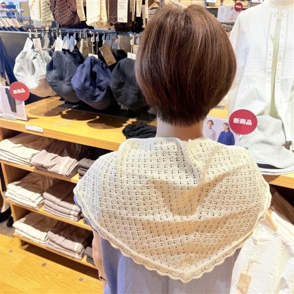 【オークビレッジかみす】スタッフおすすめ|コットン透かし編みニット　三角スカーフ_32qknU