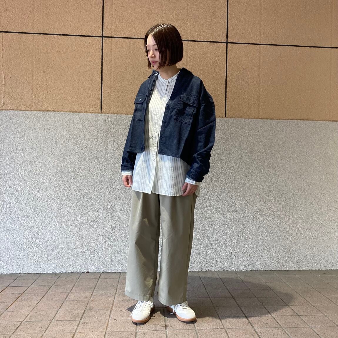 カポック混ライトデニム　長袖シャツ