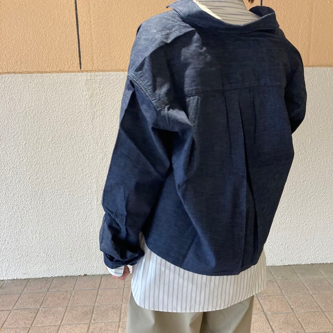 カポック混ライトデニム　長袖シャツ