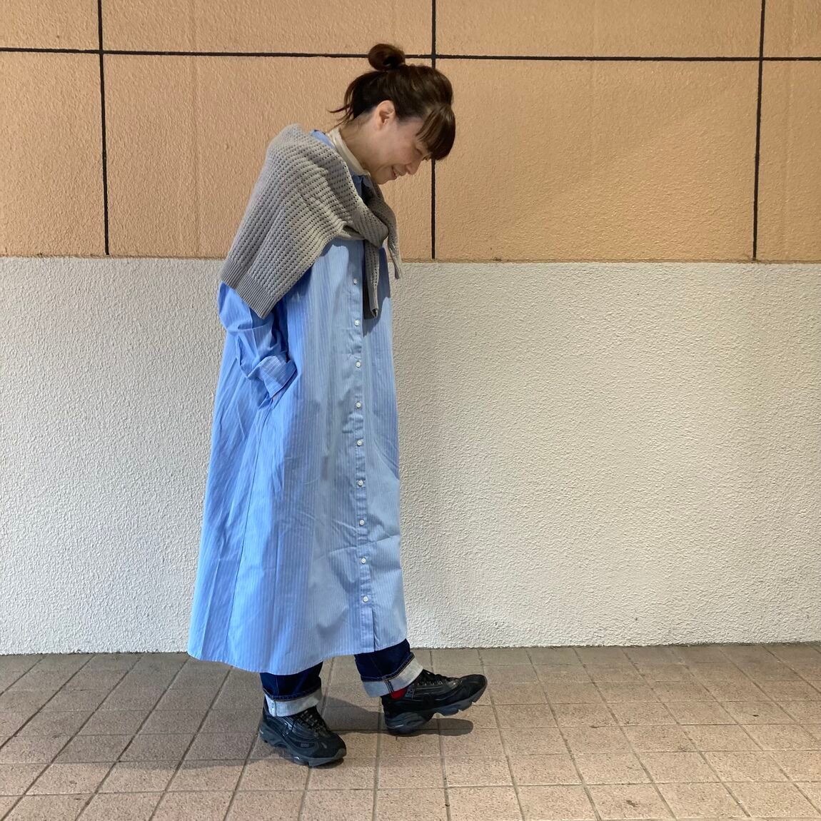 ブロード長袖シャツワンピース