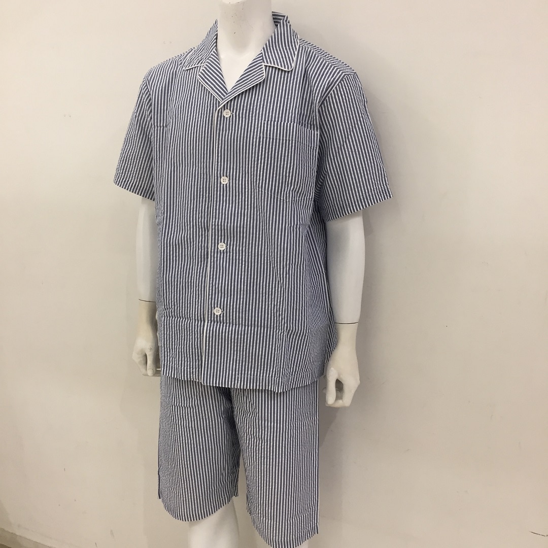 yunaoki　無印良品　サッカー織　半袖パジャマネイビーチェック柄　M yunaoki様 専用 無印良品 サッカー織 半袖パジャマネイビー