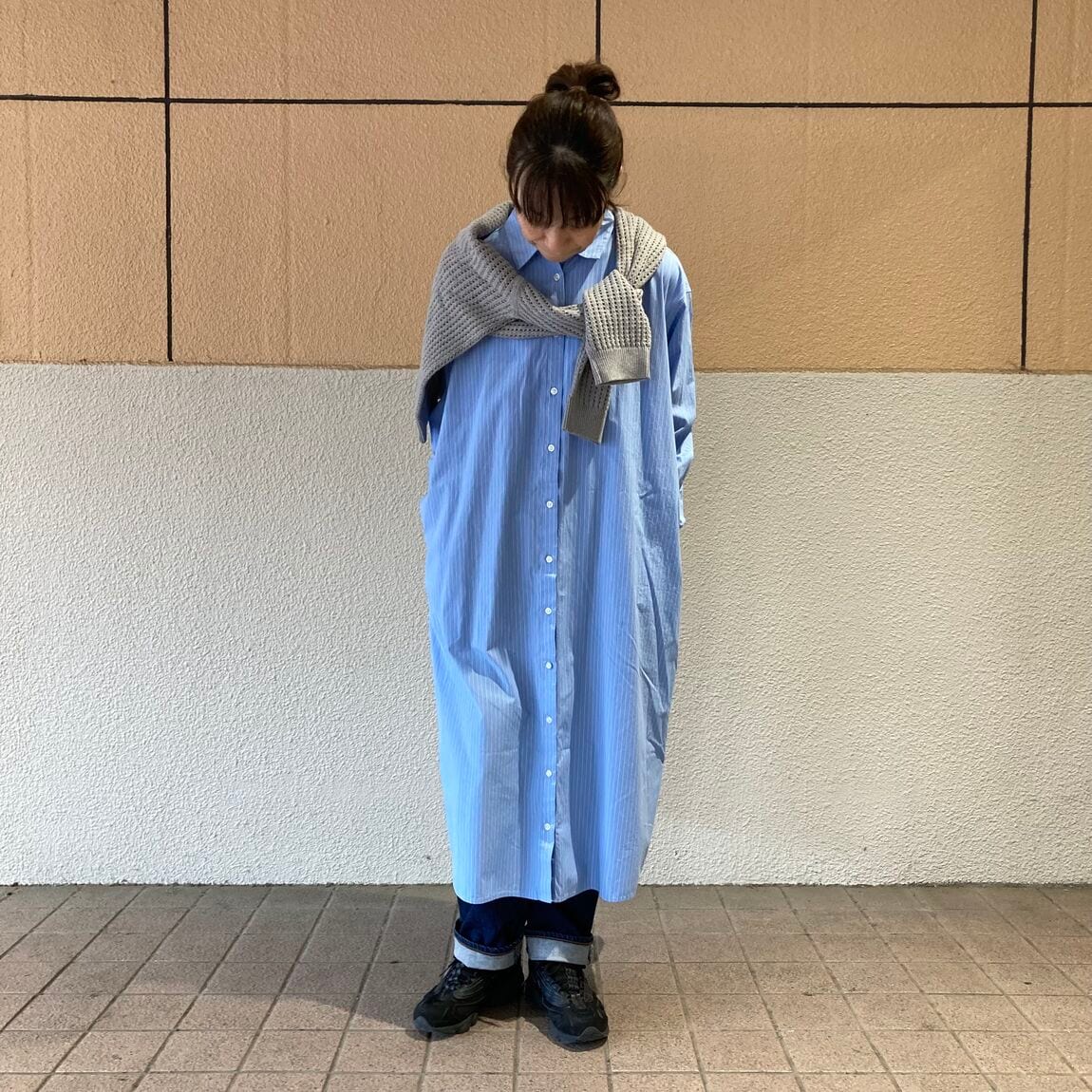 ブロード長袖シャツワンピース