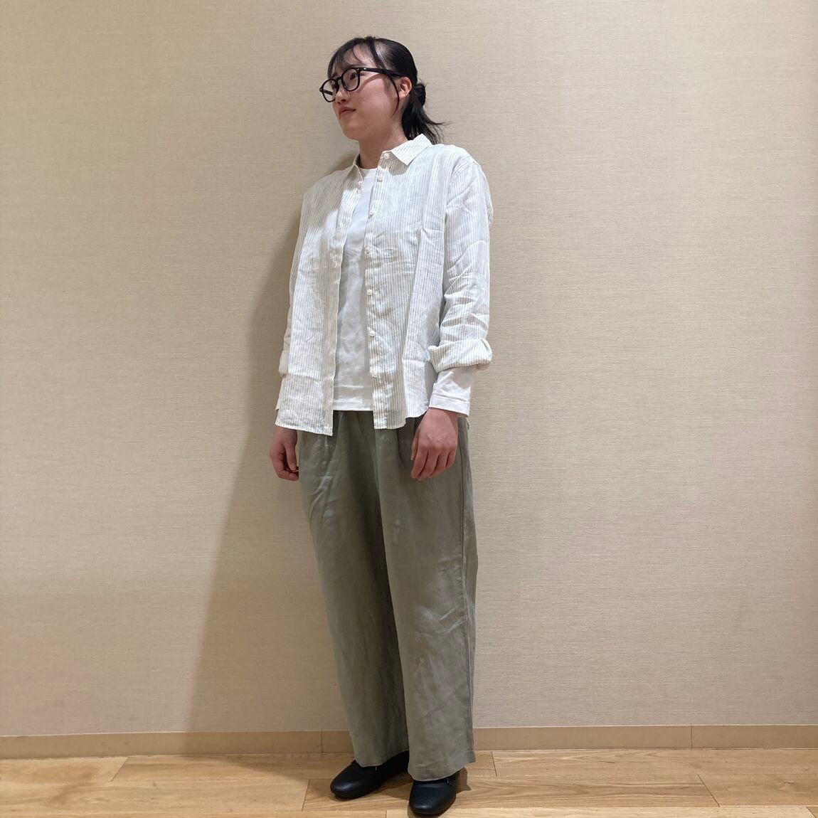 【アル・プラザ草津】リネン洗いざらしレギュラーカラー長袖シャツを使った全身コーディネート