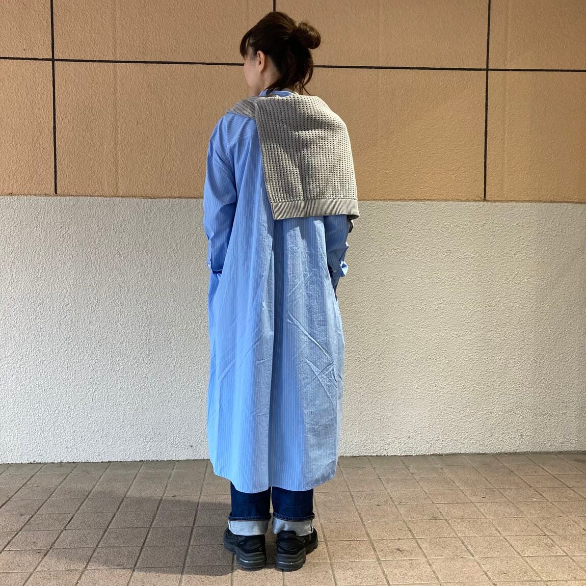 ブロード長袖シャツワンピース