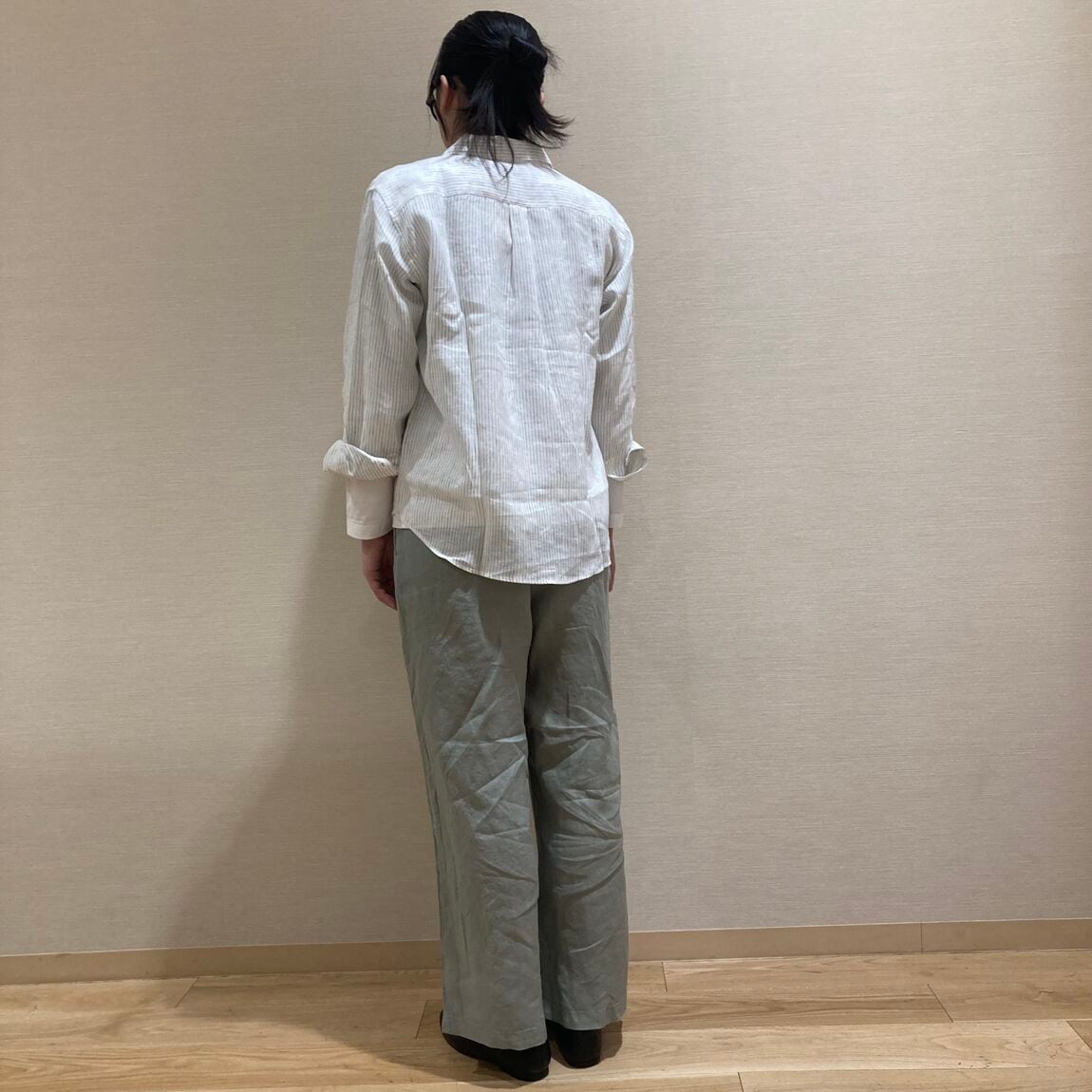 【アル・プラザ草津】リネン洗いざらしレギュラーカラー長袖シャツ丈感