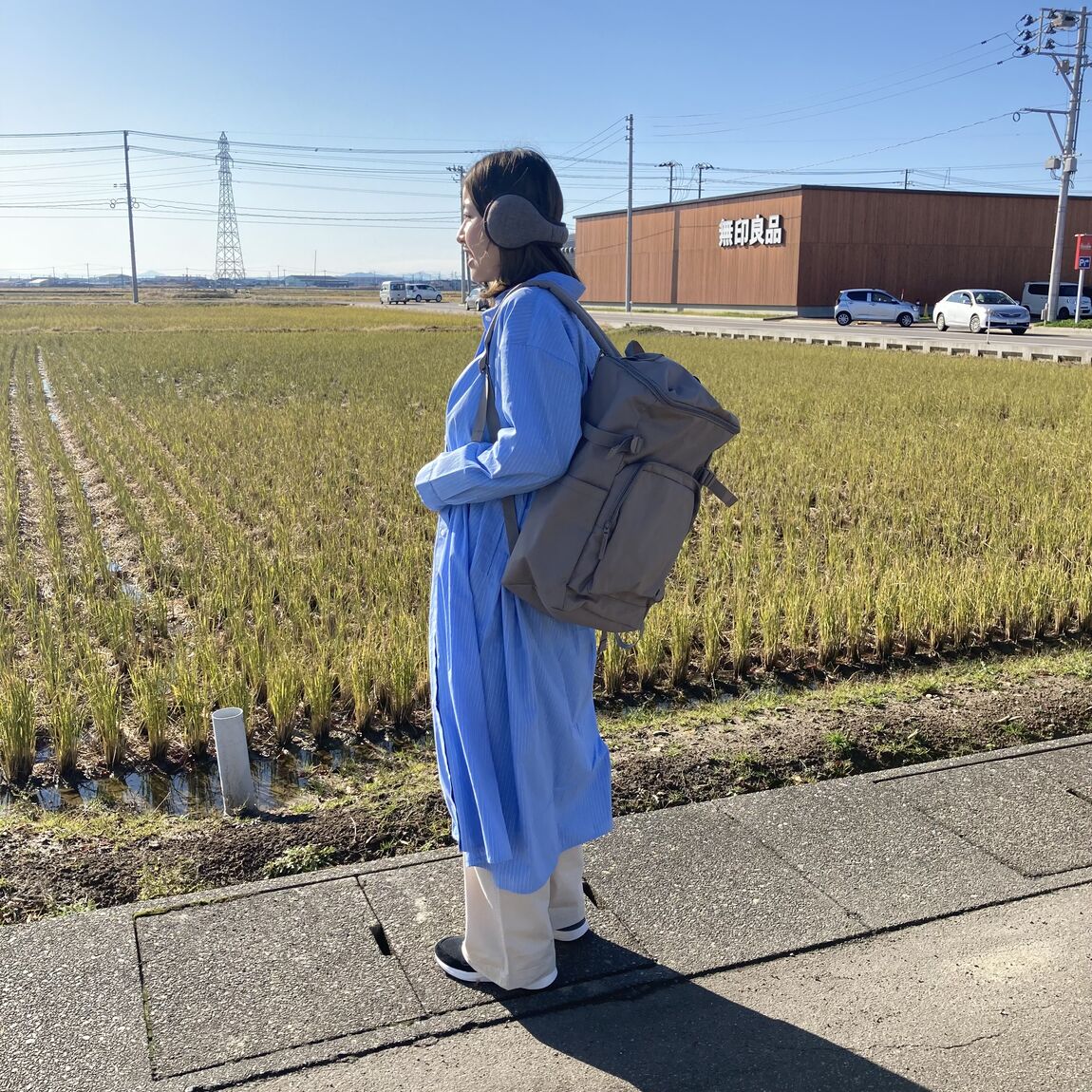 ブロード長袖ワンピース横