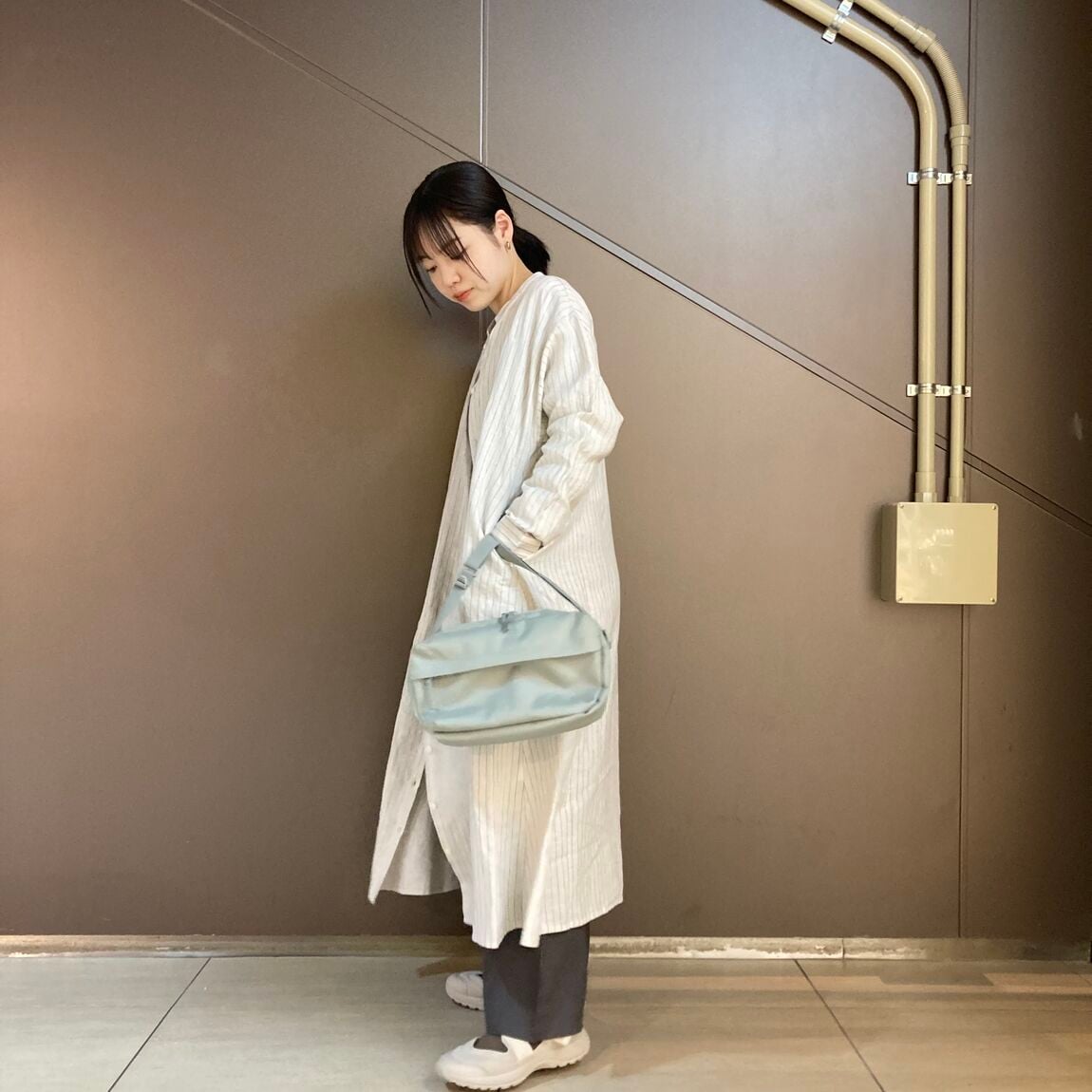 リネン洗いざらし長袖シャツワンピース