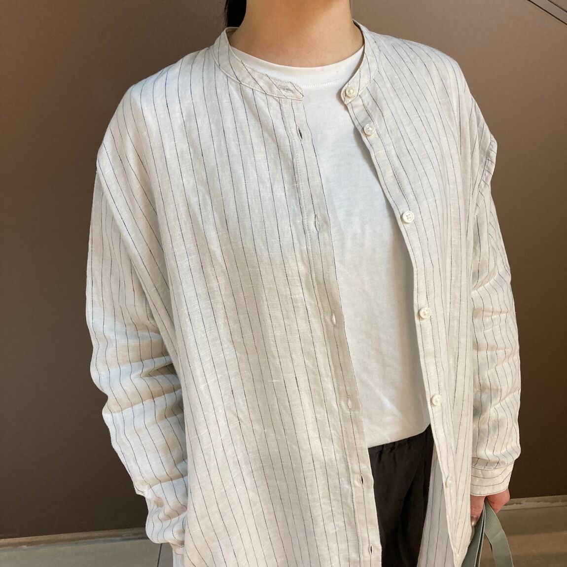 リネン洗いざらし長袖シャツワンピース