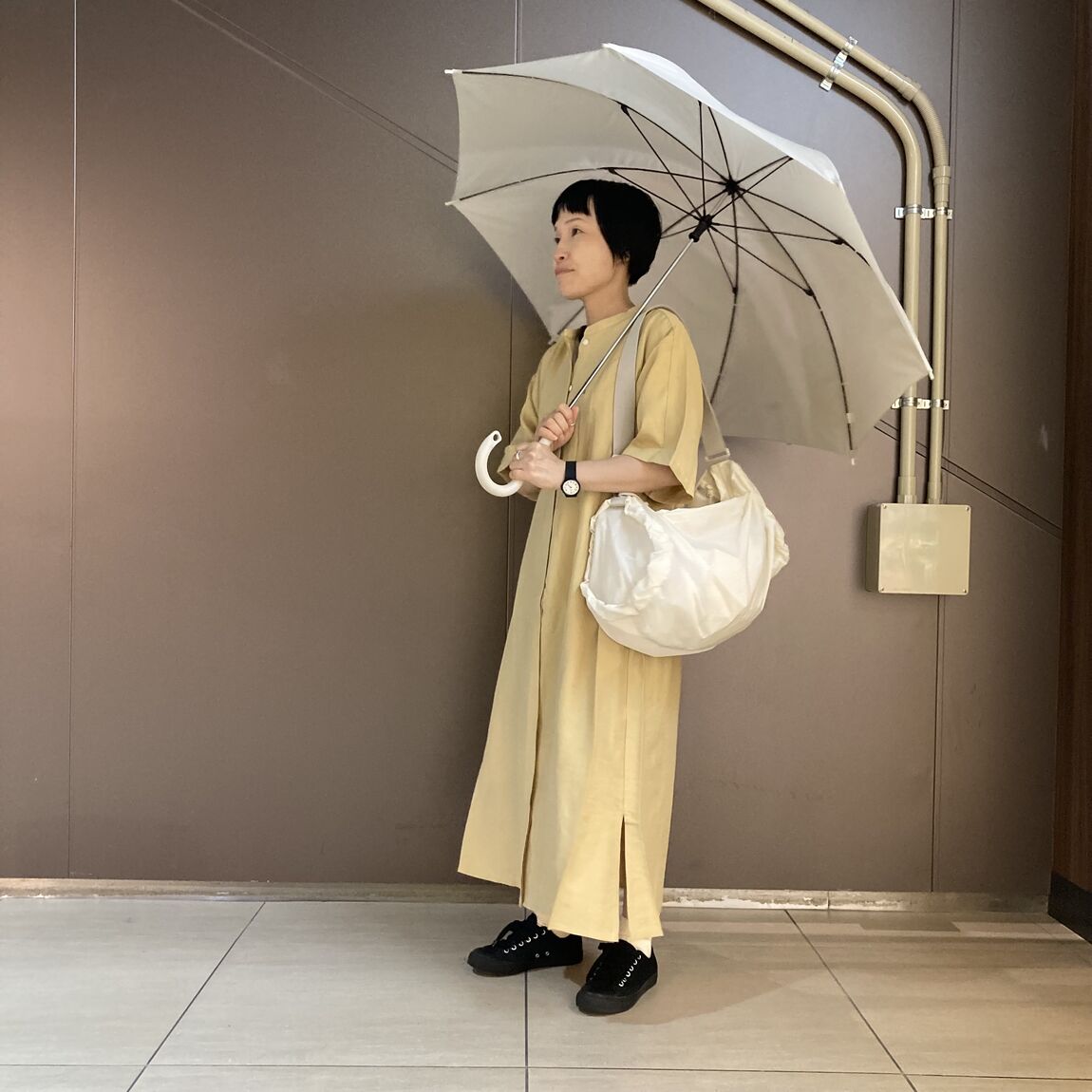 なめらか五分袖ワンピース