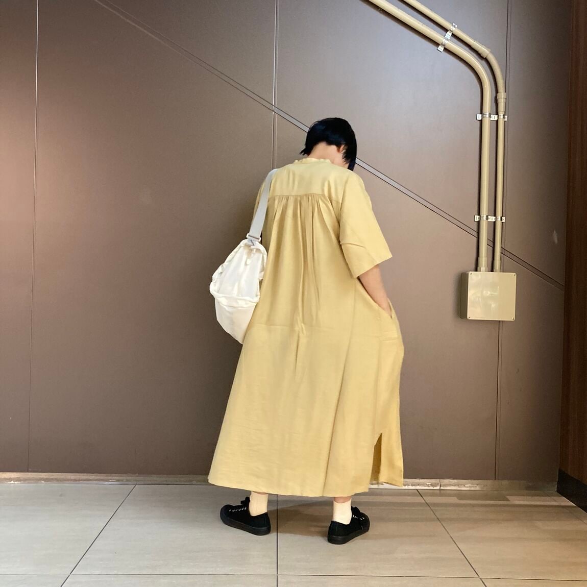 なめらか五分袖ワンピース