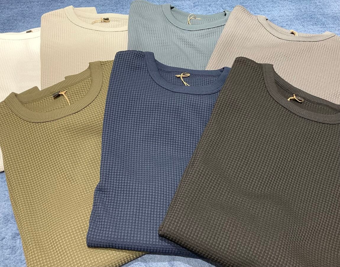 ワッフルクルーネック長袖Tシャツ