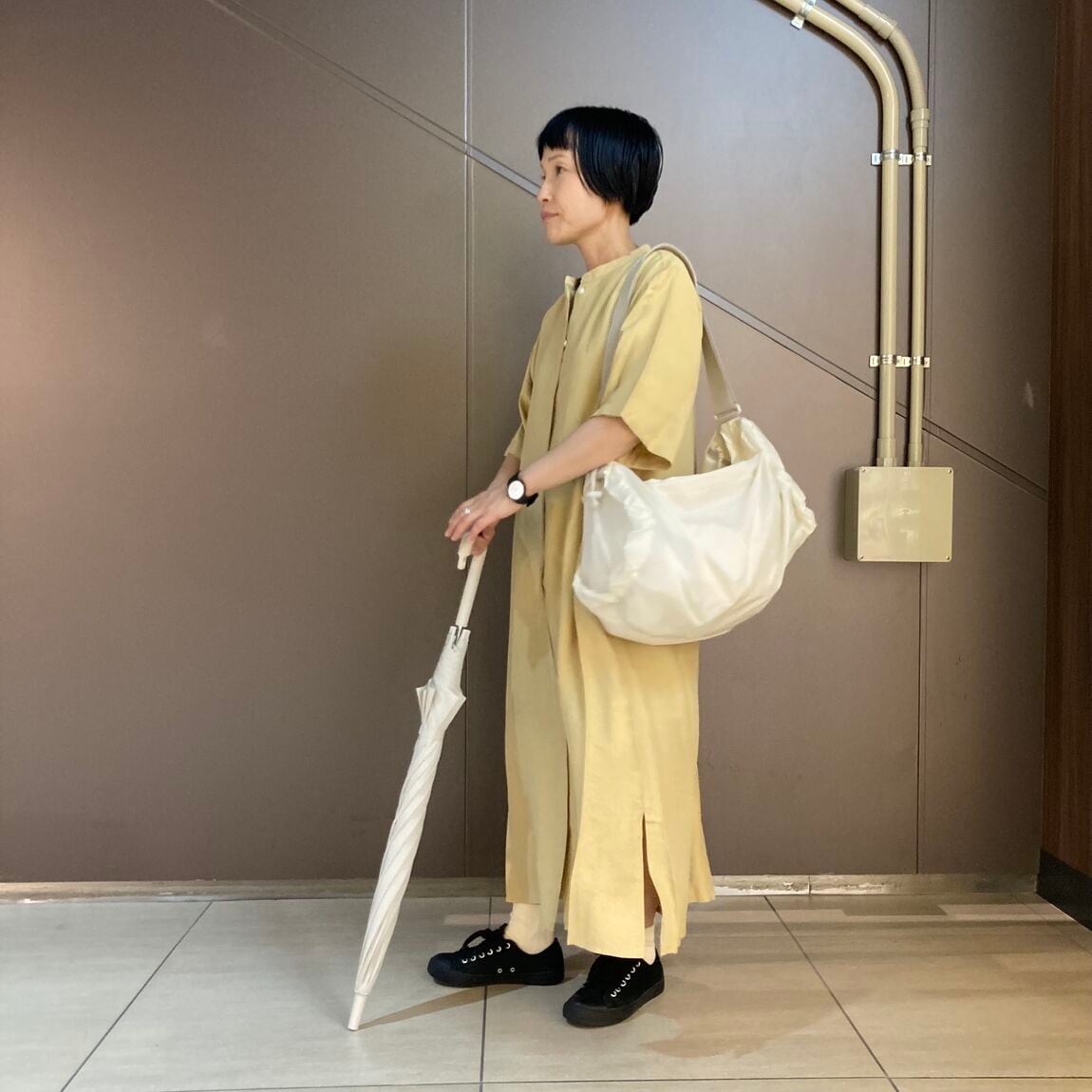なめらか五分袖ワンピース