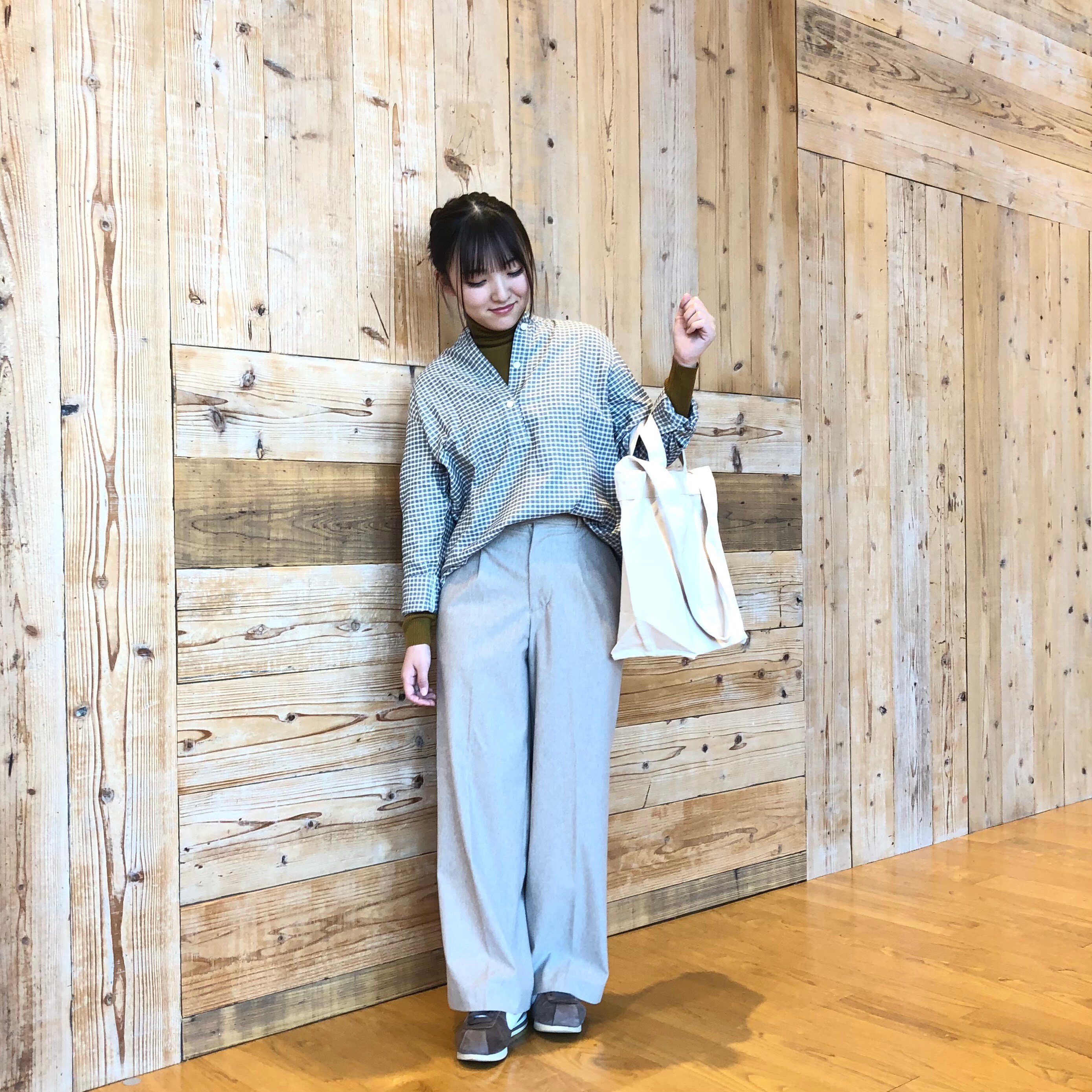 両面起毛フランネルスタンドカラー長袖ブラウス