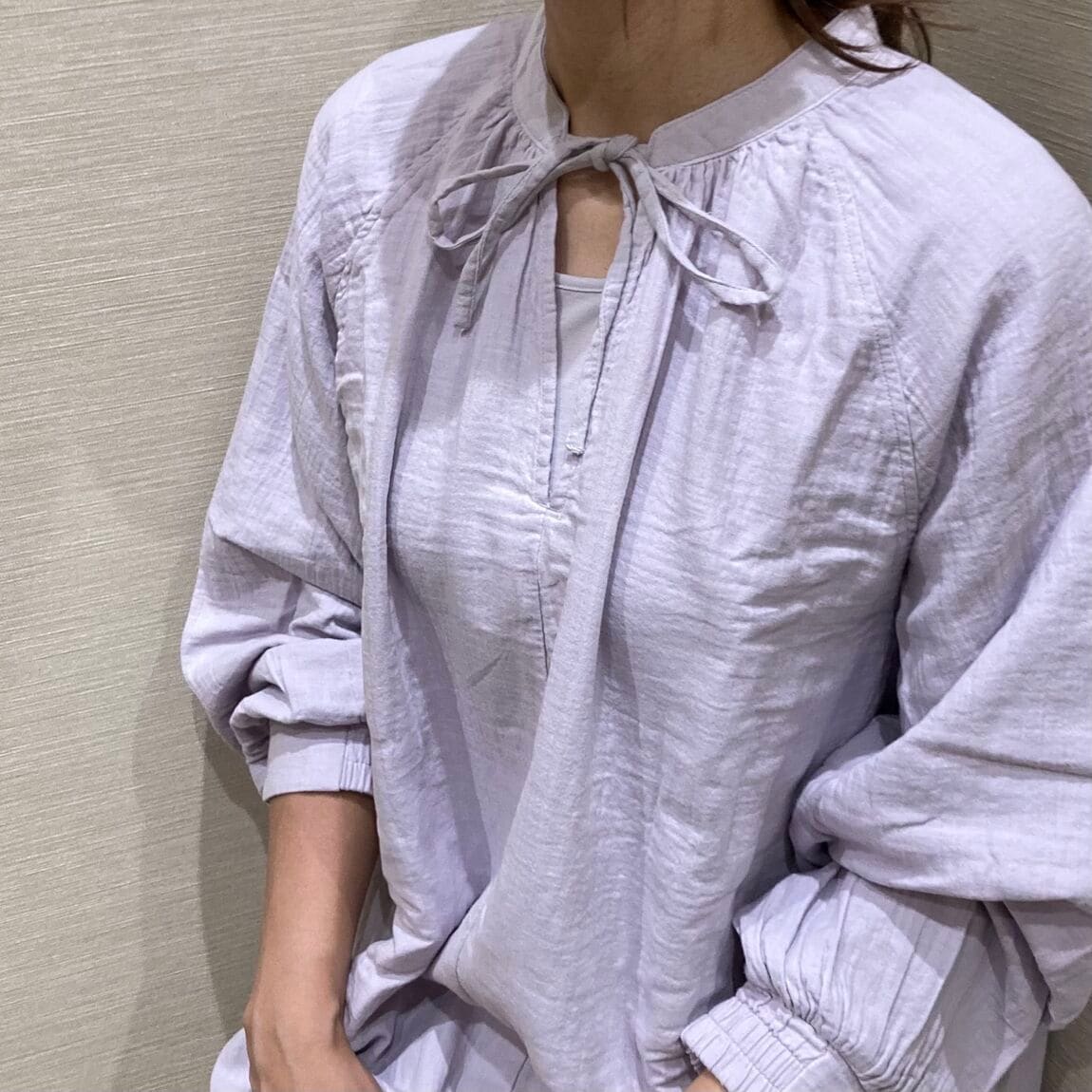 【いわて生協盛岡向中野】身長170cm  菜々さん　ルームウェア　しぼガーゼパジャマ_6NNK4T