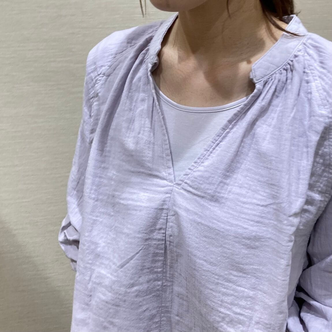 【いわて生協盛岡向中野】身長170cm  菜々さん　ルームウェア　しぼガーゼパジャマ_58Gtzn