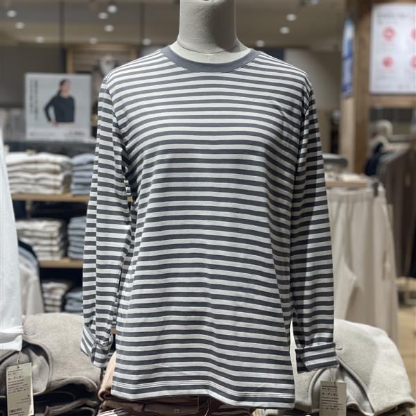 天竺編みカラーネック長袖Tシャツ