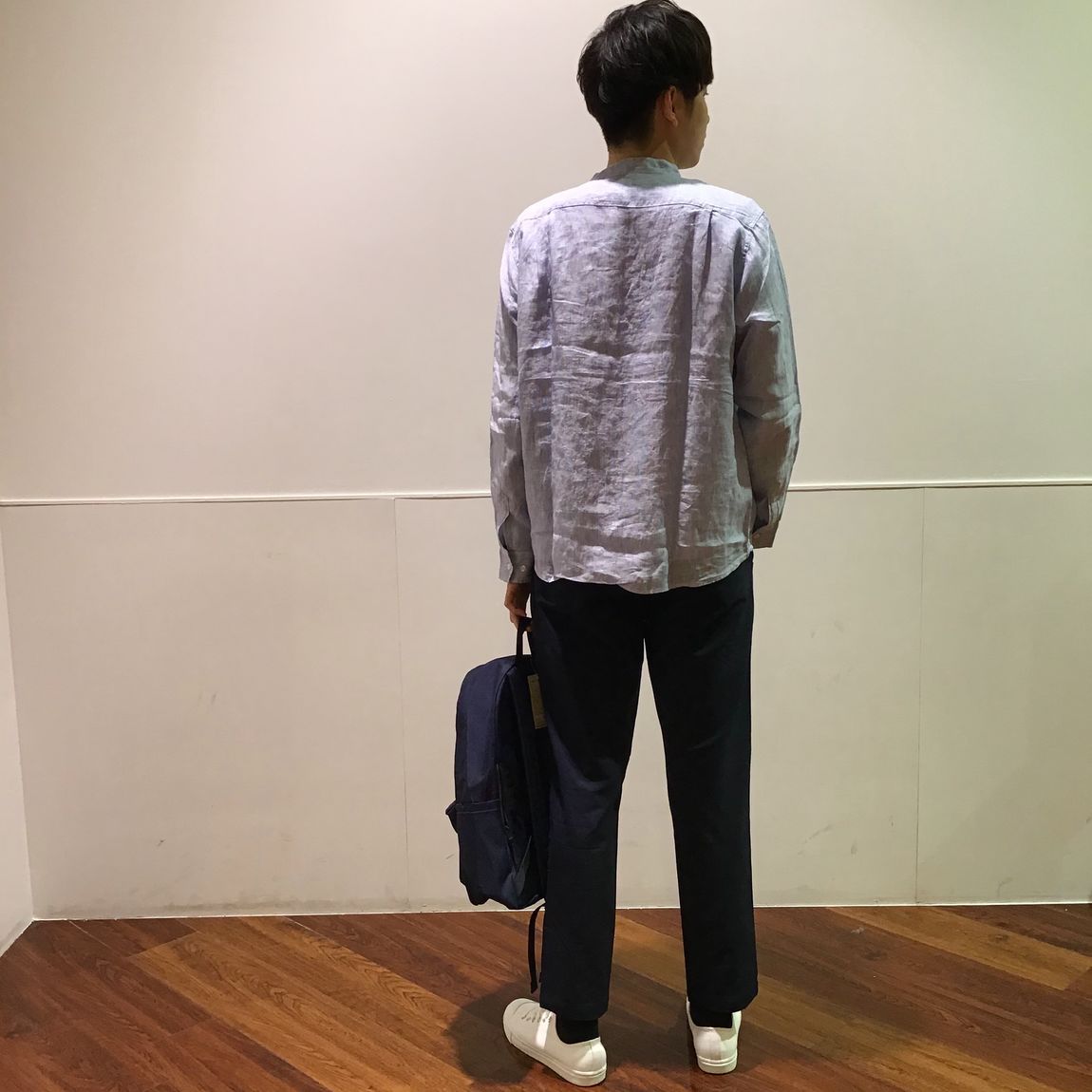 【さんすて岡山】経年変化をたのしむ｜フレンチリネン洗いざらしスタンドカラーシャツ