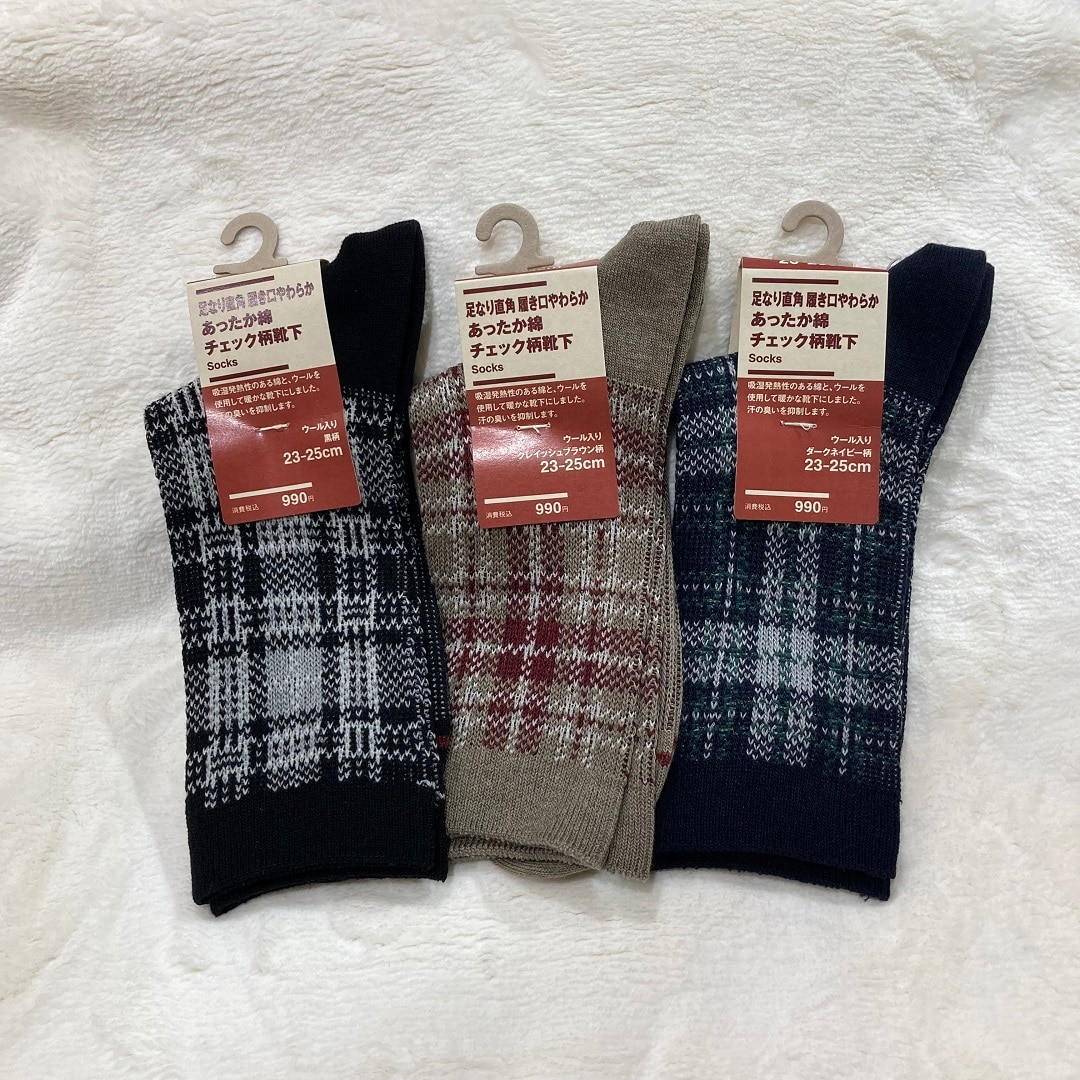 あったか綿　チェック柄靴下の写真
