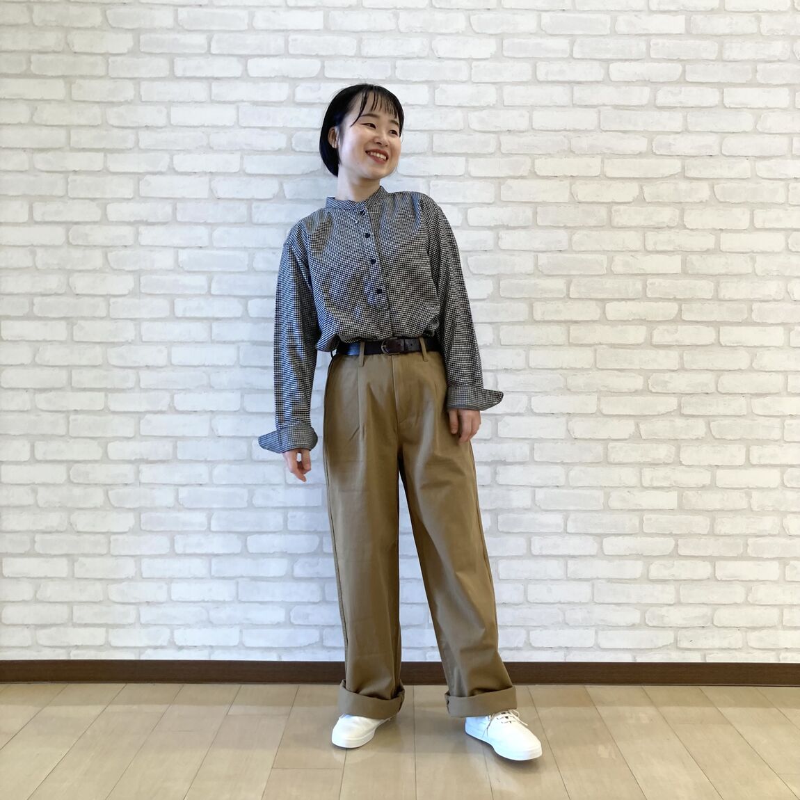 両面起毛フランネルスタンドカラー長袖シャツ